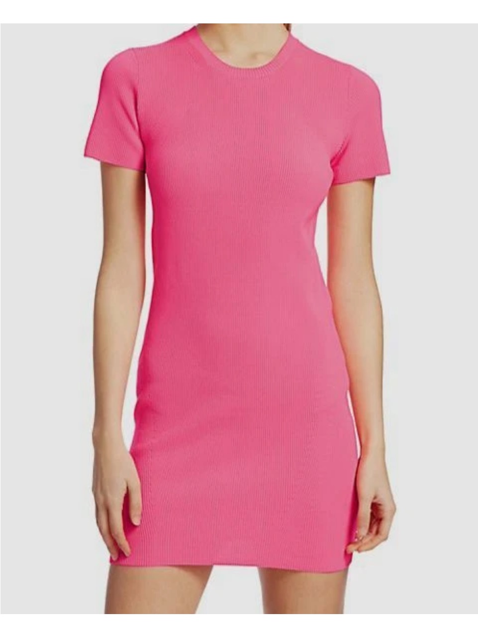 New Helmut Lang Hot Pink Ribbed Short Sleeve Mini Dress